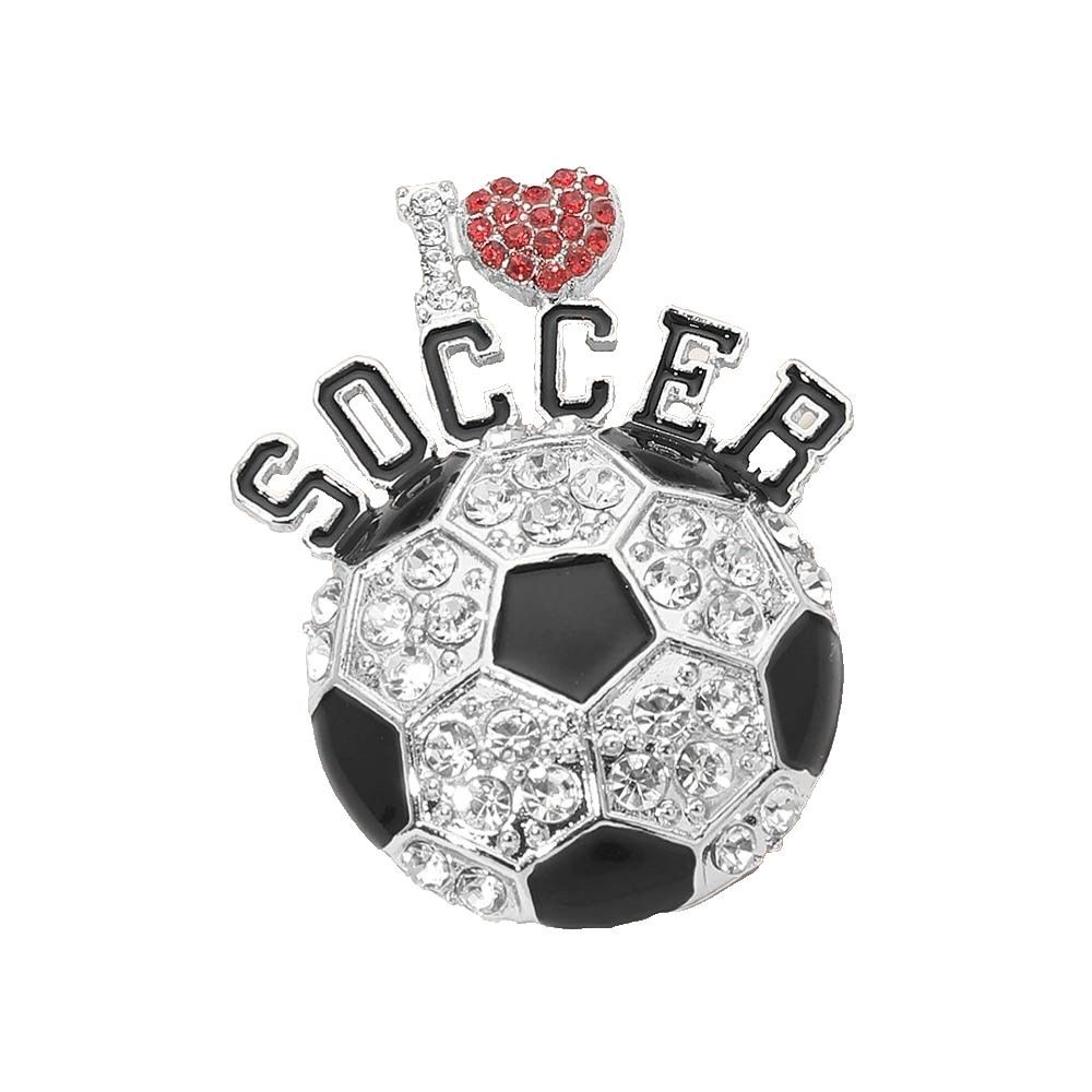 Rhinestone Soccer Ball I Love Heart Pin Brooch for Sports Fans and Moms